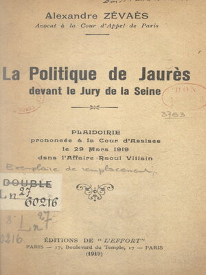 cover image of La politique de Jaurès devant le jury de la Seine